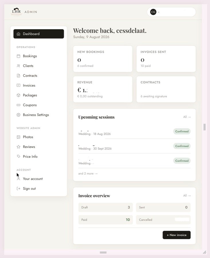 Dashboard screen of the LHR Studio Admin platform