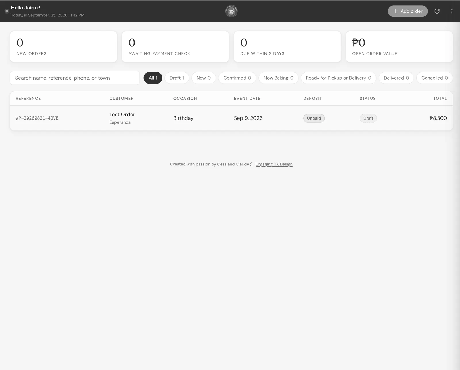 Whipped Possibilities order dashboard